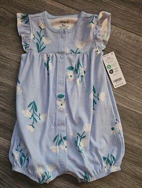 Carter's Light Blue Floral Romper 6M